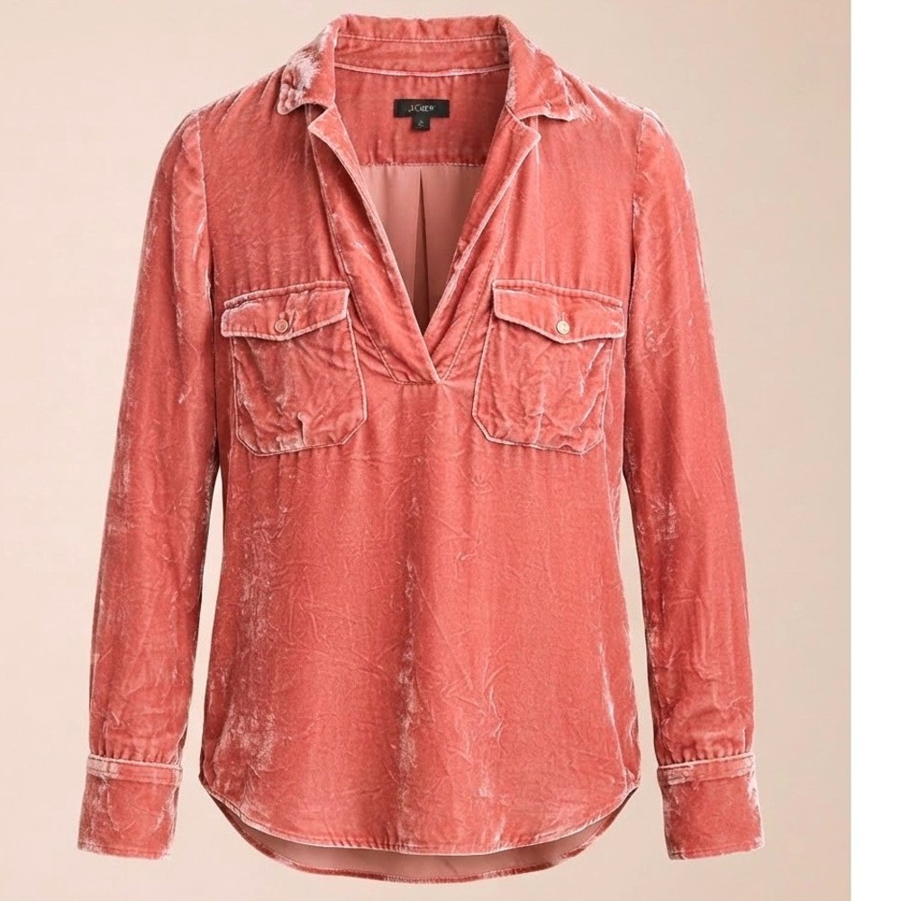 J.Crew Women S Chic Glam Dusty Rose Velvet V Neck Quiet Luxury Tunic Blouse